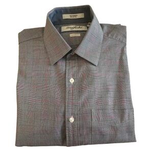 Henry Grethel Man's Classic Blue/White/Red Plaid Cotton Button Down Dress Shirt